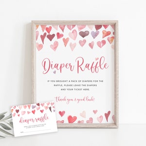 Valentines Windel Tombola Zeichen & Ticket, Ein kleiner Schatz Baby Shower Windel Tombola Vorlage, druckbare Windel Tombola, Templett, #14B