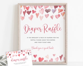 Valentines Diaper Raffle Sign & Ticket, A Little Sweetheart Baby Shower Diaper Raffle Template, Printable Diaper Raffle, Templett, #14B