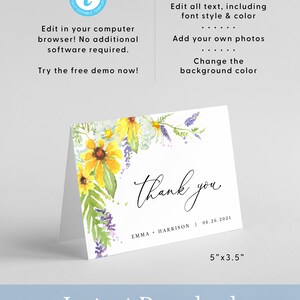 Wildflower Thank You Cards, Wedding Thank You Cards Template, Folded Wedding Thank You Cards, Printable Wedding Thank You Cards, 014 image 2