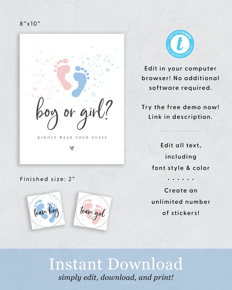 Gender Reveal Wear Your Guess Sign Template Gender Reveal Etsy
