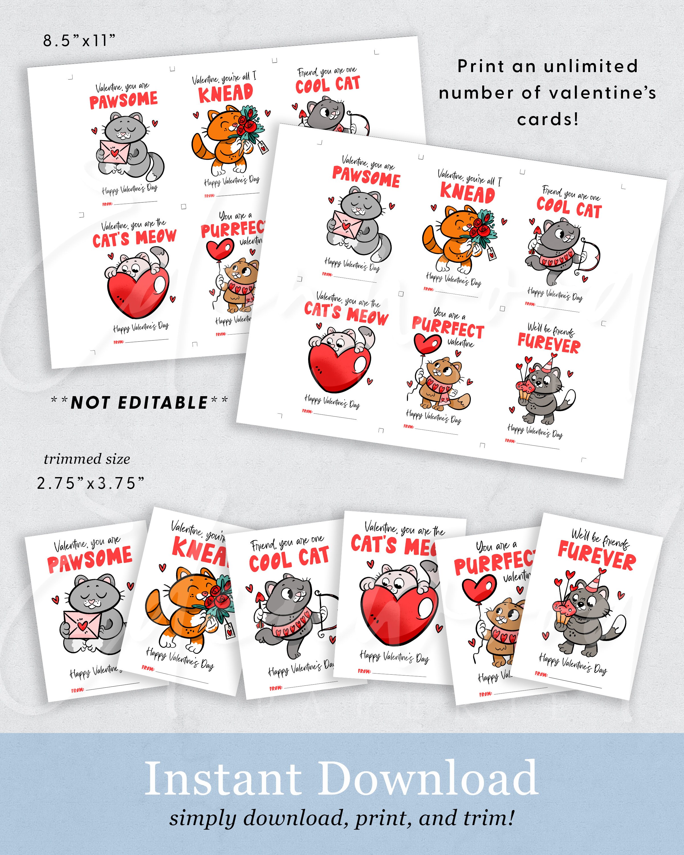Printable Cat Pun Valentine's Day Cards, Classroom Valentine's Day ...