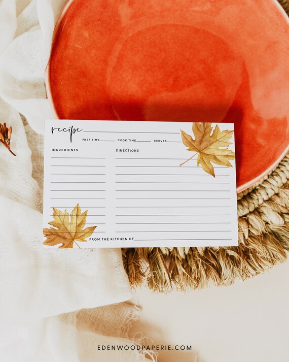 Printable Recipe Cards, Fall Recipe Card, Thanksgiving Recipe Card Template, 4x6 Recipe Card, 2-Sided Recipe Card Download, Templett, #TG1