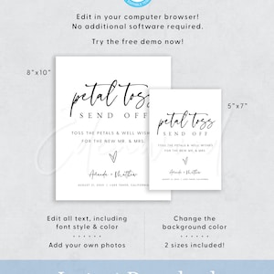 Petal Send Off Petal Toss Sign, Printable Wedding Petal Toss Send off Sign, Editable ...