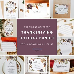 Thanksgiving Invitation Template Bundle, Thanksgiving Place Cards, Printable Friendsgiving Invitation, Thanksgiving Menu, Templett, #TG2