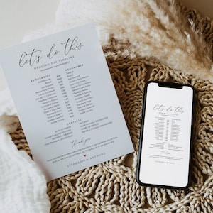 Bridal Party Itinerary, Minimalist Wedding Day Timeline Template, Bridesmaids & Groomsmen Schedule, Wedding Order of Events, Templett