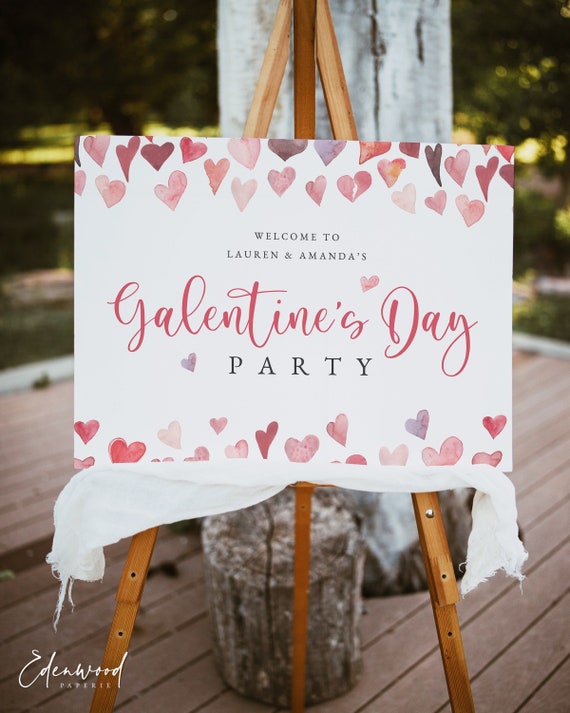 Modello di cartello di benvenuto per la festa di San Valentino degli amici, cartello di benvenuto per la festa di San Valentino degli amici, cartello stampabile per il giorno di Galentine, Templett