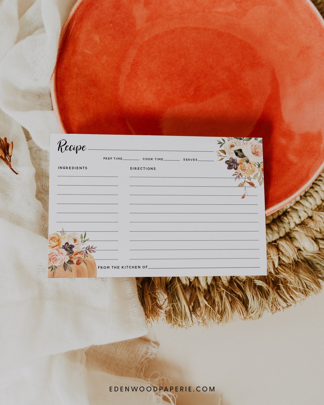 Fall Pumpkin Recipe Card, Friendsgiving Recipe Card Template, 4x6 ...