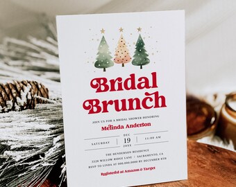 Christmas Brunch Bridal Shower Invitation, Holiday Bridal Shower Brunch Invitation Template, Mimosas And Mistletoe Shower, Templett, #C3