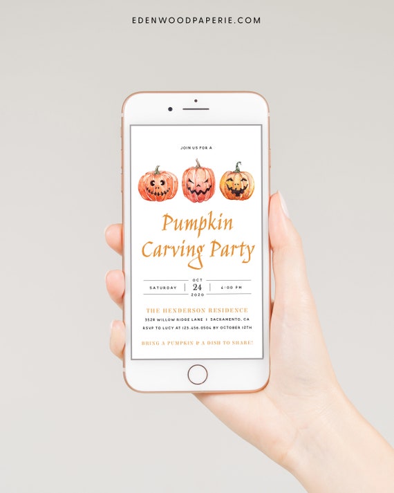 Electronic Pumpkin Carving Party Halloween Invitation, Jack-o-Lantern Invitation, Digital Halloween Invitation, Instant Download, Templett