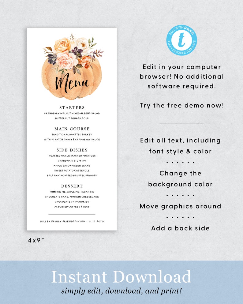 Friendsgiving Menu Card Template Friendsgiving Menu - Etsy