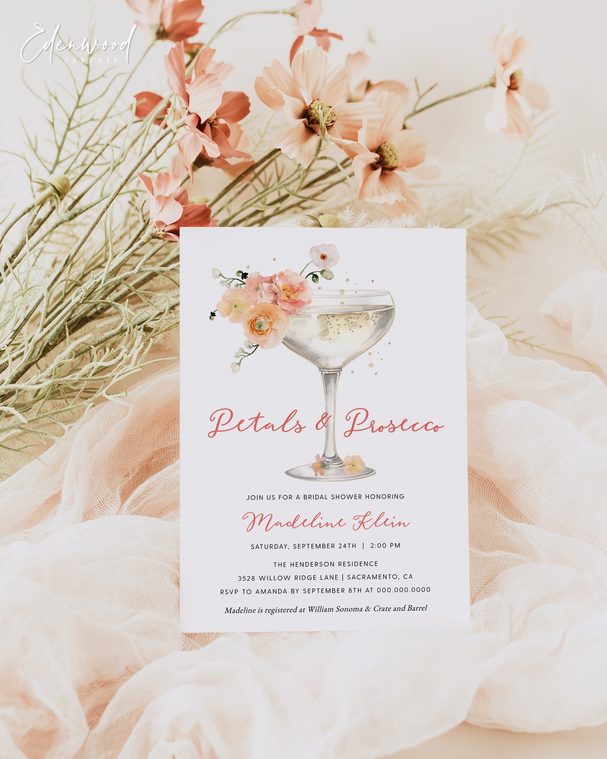 petals and prosecco bridal shower dress Petals and Prosecco Bridal Shower Invitation