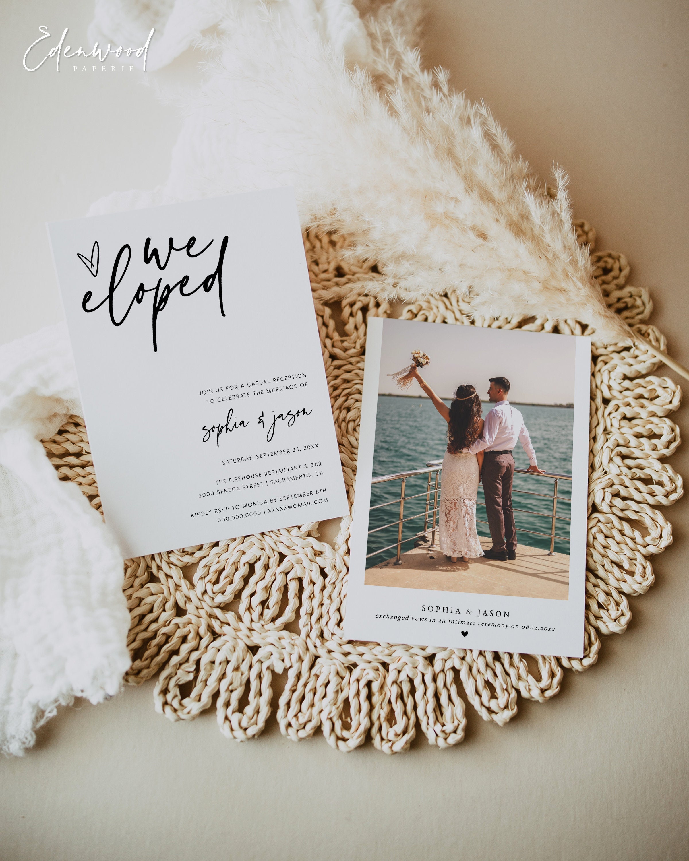 Photo Elopement Reception Invitation, Happily Ever After Party Invitation  Template, Minimalist Wedding Reception Invitation, Templett, #016 - Etsy, image size:2400x3000