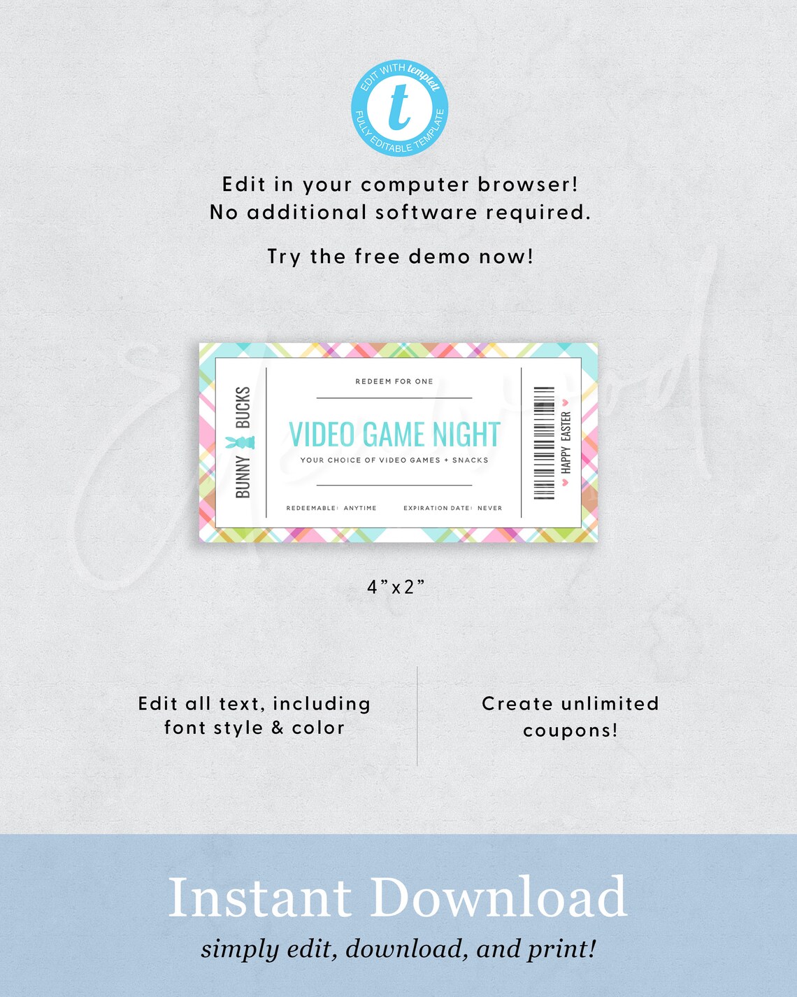 Easter Coupons Easter Bunny Coupons Printable Easter Egg Etsy