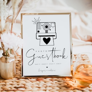 Photo Guestbook Sign, Wedding Photo Guestbook Sign Template, Printable Polaroid Guestbook Wedding Sign, Editable Wedding Sign, Templett image 1
