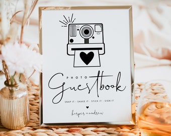 Photo Guestbook Sign, Wedding Photo Guestbook Sign Template, Printable Polaroid Guestbook Wedding Sign, Editable Wedding Sign, Templett