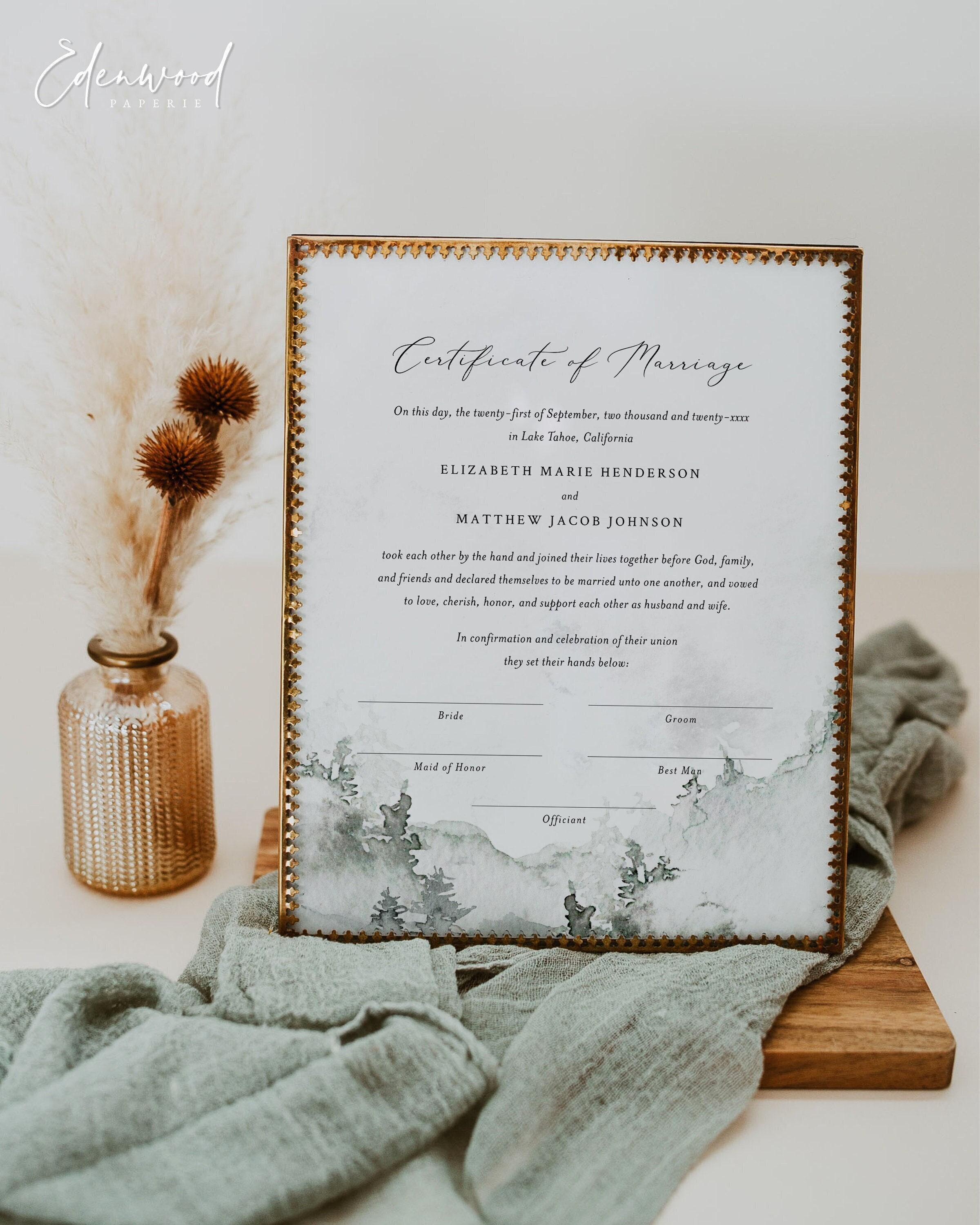 Mountain Wedding Marriage Certificate Keepsake Decorative - Etsy