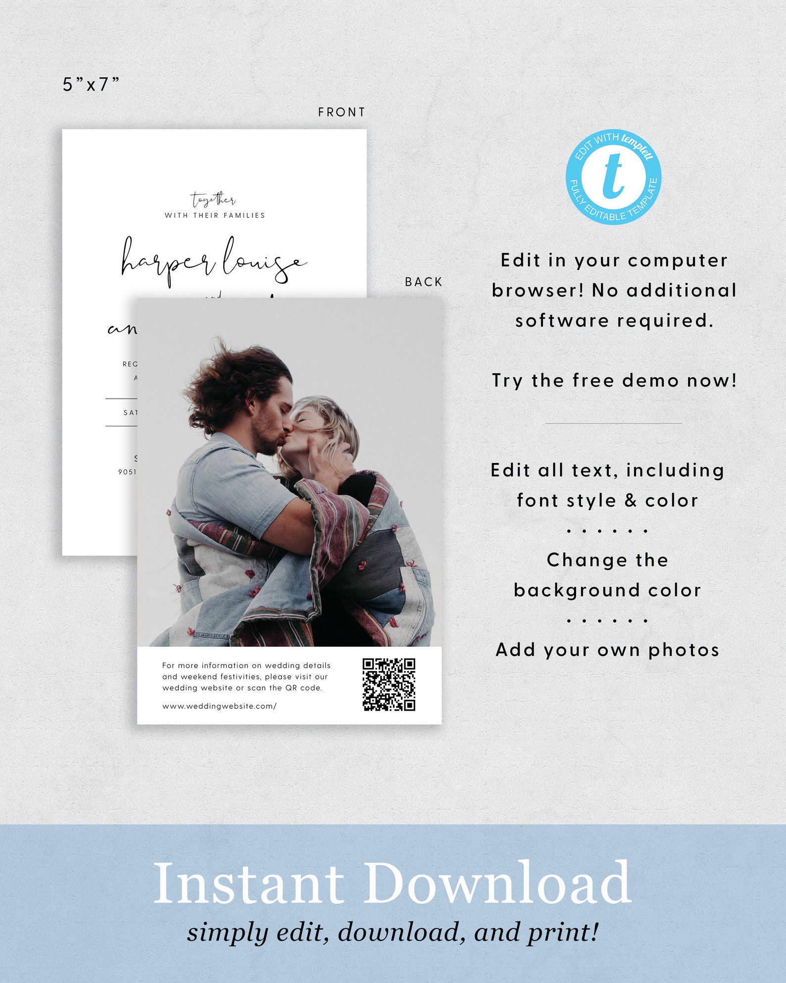 QR Code Wedding Invitation Template Modern Wedding Invitation - Etsy