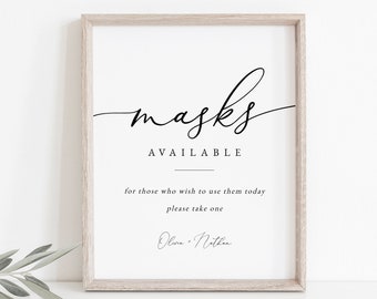 Printable Masks Sign, Masks Available Sign, Social Distancing Wedding Sign, Masks Wedding Sign Download, 8x10 Wedding Masks Sign, Templett