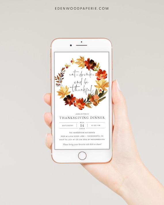 Digital Thanksgiving Invitation, Thanksgiving Evite, Electronic Thanksgiving Invitation, Friendsgiving Invitation Download, Templett, #TG1