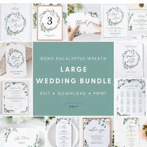 Boho Wedding Invitation Template, Eucalyptus Greenery Wedding Invitation Suite, Printable Wedding Invitation Set Download Templett, 007 image 4