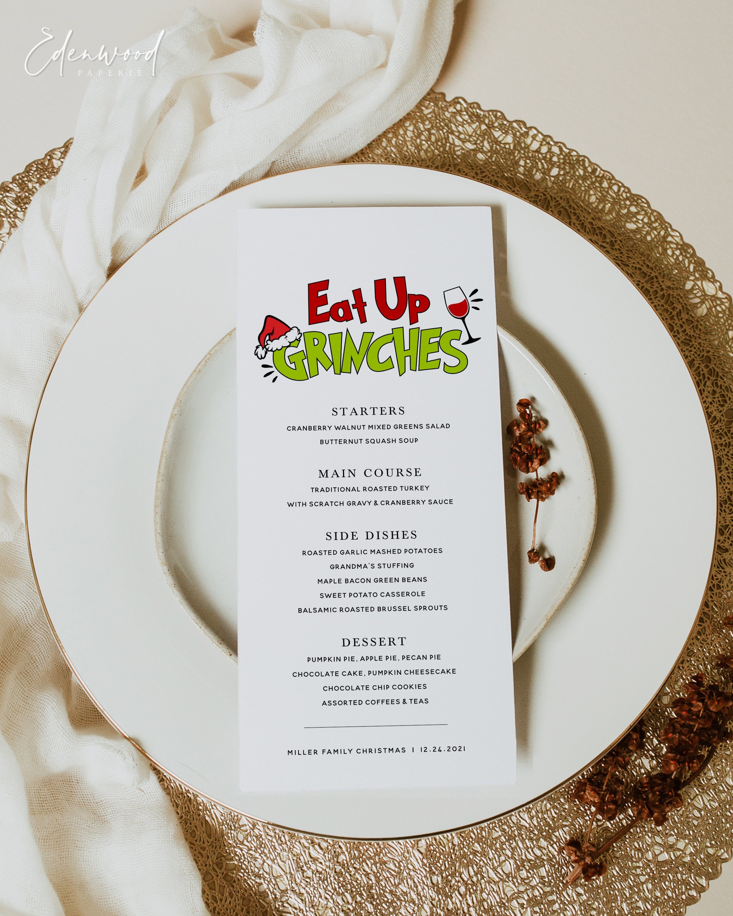 Grinch Christmas Menu Card Template Editable Holiday Menu Etsy
