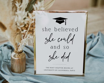 She Believed She Could So She Did Graduation Sign, Graduation Next Chapter Begins At Sign, Printable Graduation Sign, Templett, #GRD