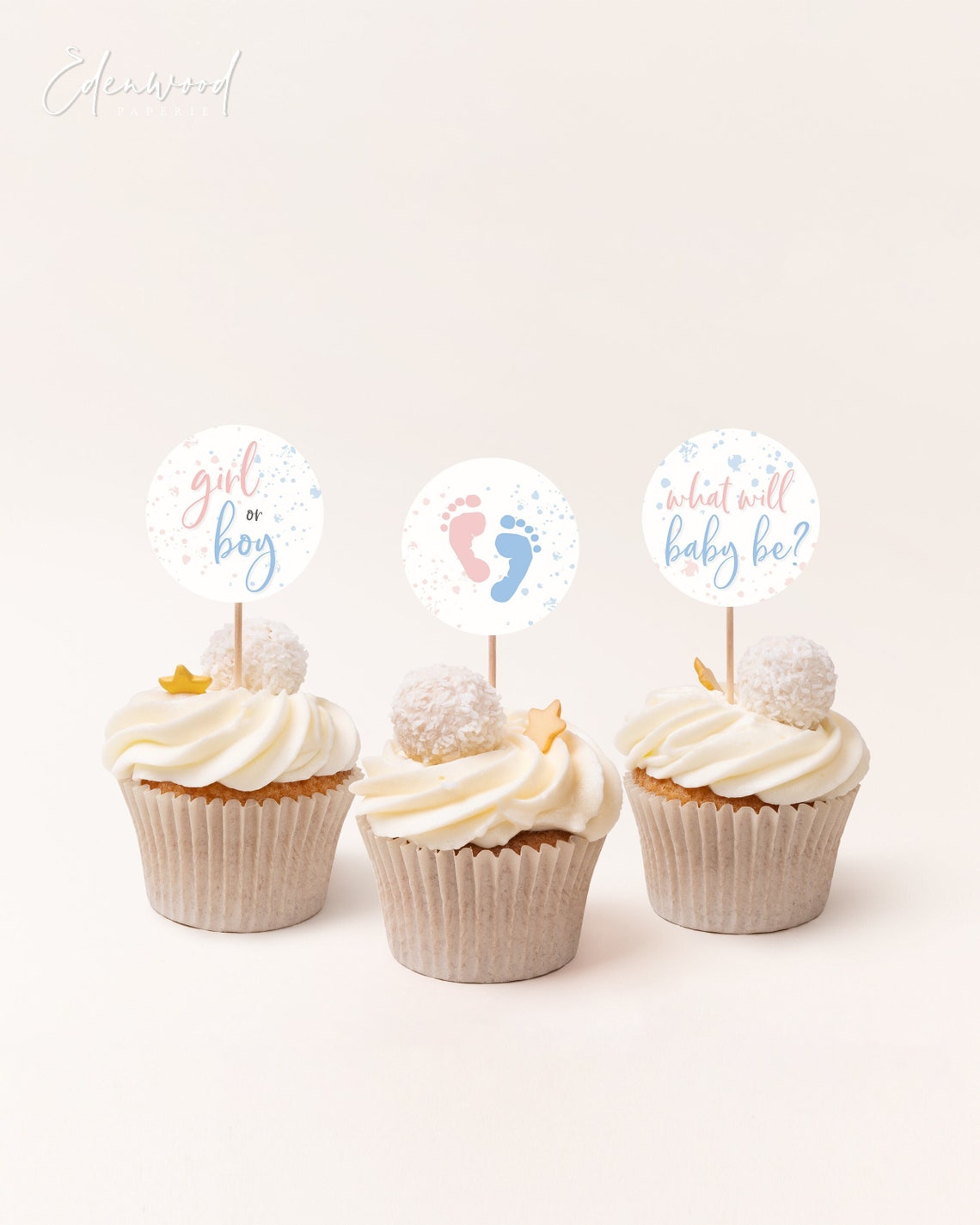 Gender Reveal Cupcake Toppers Template Printable Gender | Etsy