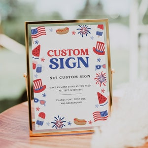 Editable Patriotic Sign Template Bundle, July 4th Independence Day Custom Signs, Printable July 4th Table Signs, Templett, #J4
