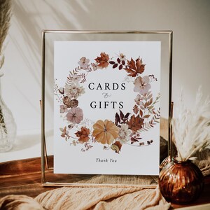Herfst huwelijksgeschenken en kaarten tafelbord (5x7" & 8x10"), rustieke kaarten en geschenken teken sjabloon, afdrukbare geschenken tafelbord, Templett, #028