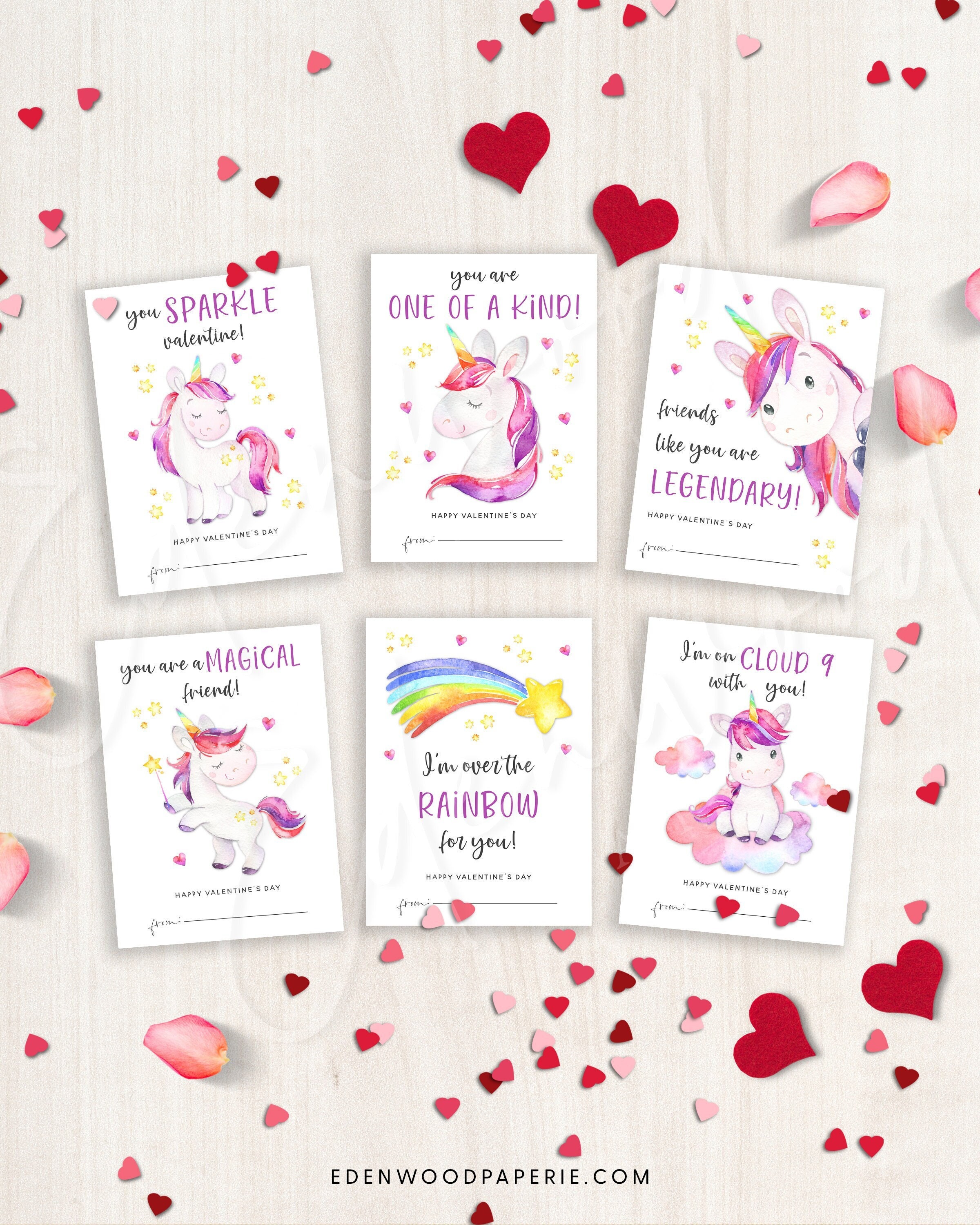 Magical Mod Unicorn Printable Valentine's Day Cards (Instant Download)