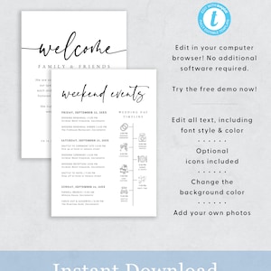 Wedding Welcome Bag Note & Timeline, Wedding Events Timeline Printable, Wedding Order of Events Template, Instant Download, Templett, #016 image 2