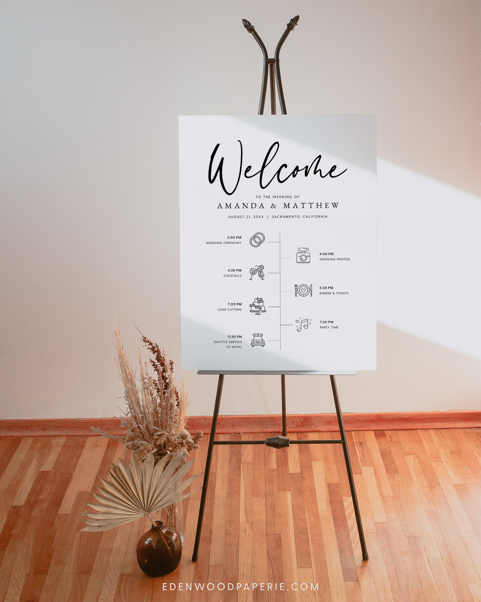 Minimalist Wedding Timeline Sign (18x24