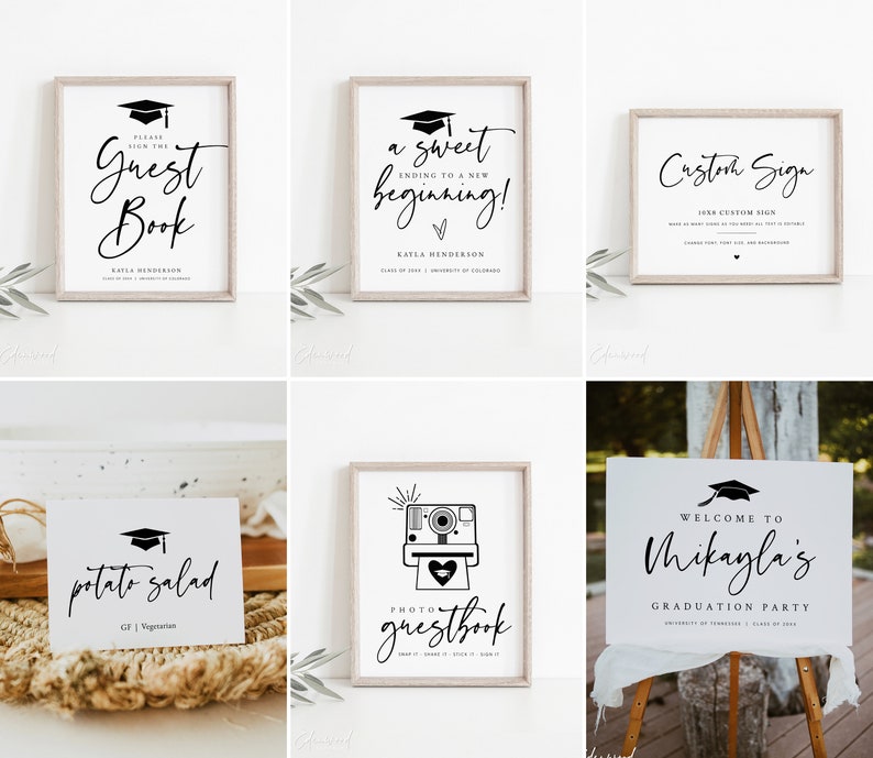 Graduation Signs Bundle, Printable Graduation Bundle, Graduation Table Signs, Editable Graduation Welcome Sign, Templett GRD image 3