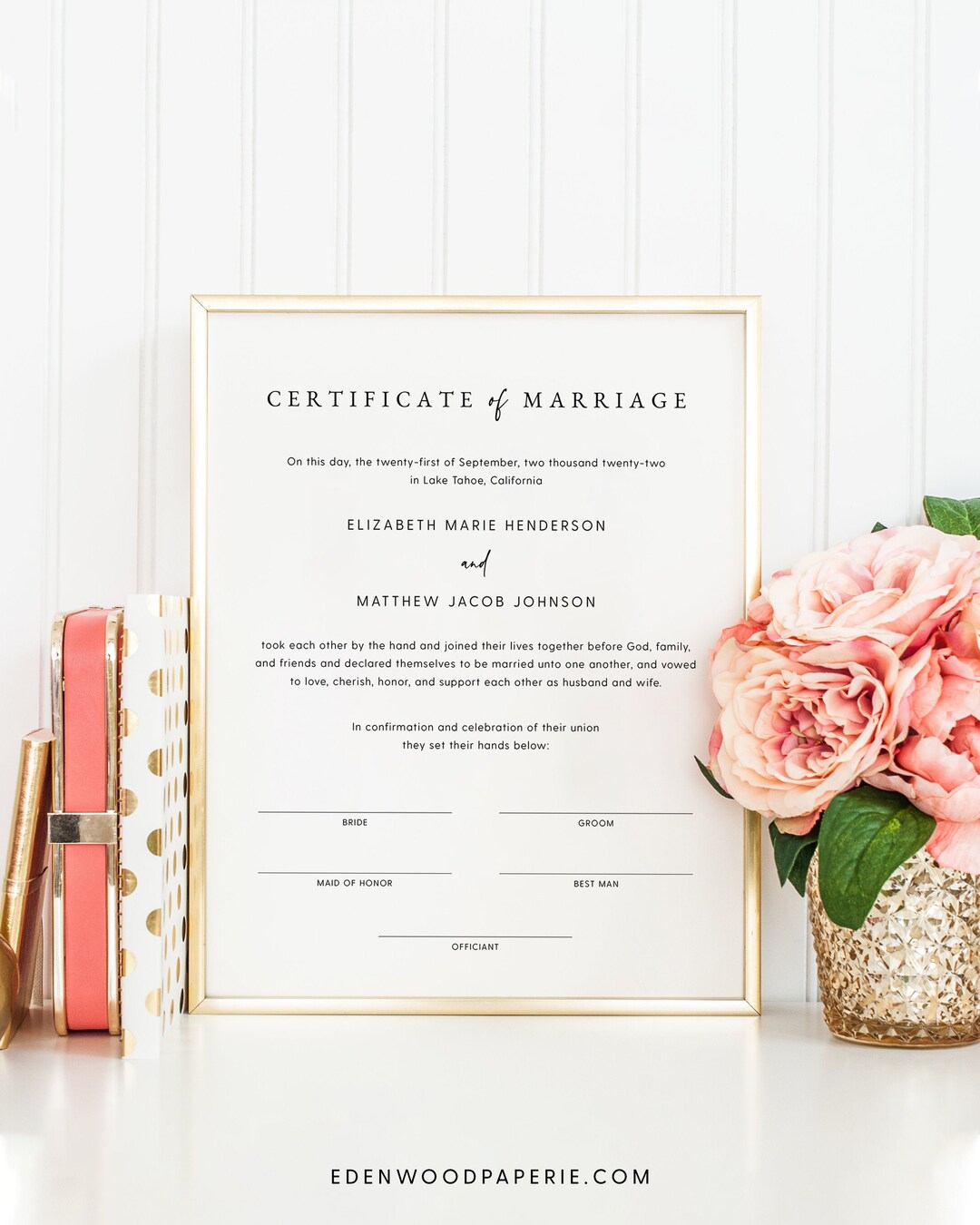 Decorative Marriage Certificate, Marriage Certificate Keepsake ...
