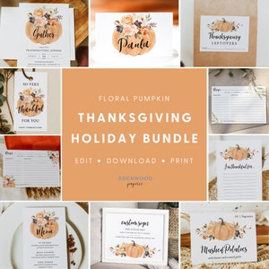 Friendsgiving Invitation Template Bundle, Thanksgiving Place Cards, Printable Friendsgiving Invitation, Thanksgiving Menu, Templett, #TG3