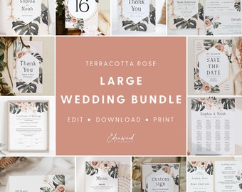 Boho Wedding Stationary Bundle, Boho Wedding Signage Bundle, Printable Wedding Invitation Template Set, Instant Download, Templett, #019