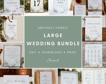 Mountain Wedding Invitation Bundle, Rustic Wedding Signs Bundle, Forest Wedding Invitation Set, Printable Wedding Suite, Templett, #022