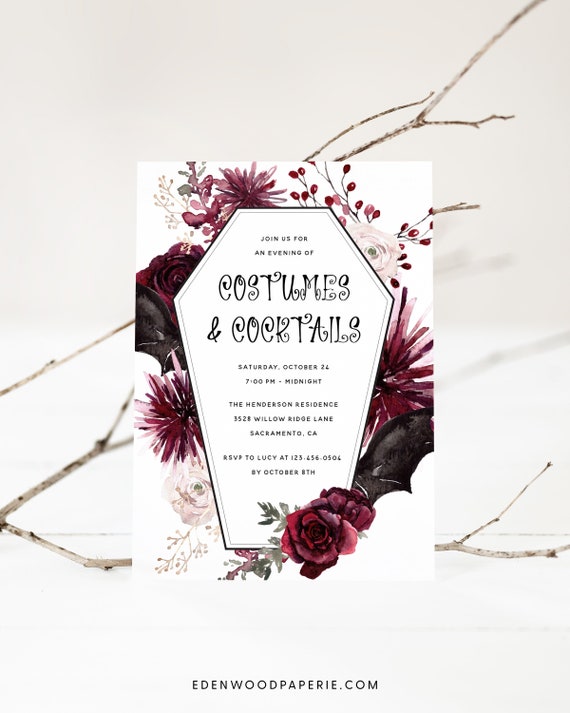 Adult Halloween Costumes and Cocktails Invitation, Printable Halloween Party Invitation, Halloween Invitation Instant Download, Templett