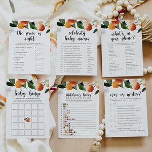 Clementine Cutie Baby Shower Game Bundle, Printable Baby Shower Games, 16 Baby Shower Games, Editable Baby Shower Activities, Templett, #02B
