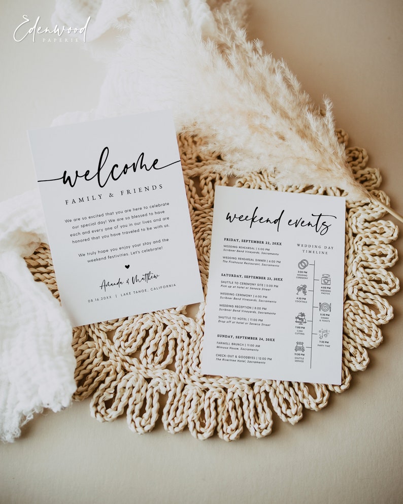 Wedding Welcome Bag Note & Timeline, Wedding Events Timeline Printable, Wedding Order of Events Template, Instant Download, Templett, #016 image 3