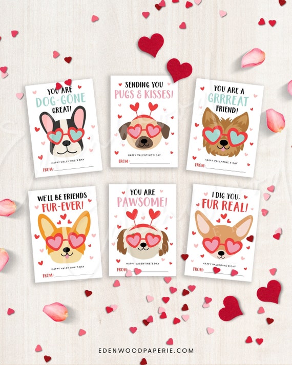 Printable Dog Valentine's Day Cards, Classroom Valentine's Day Cards for Kids, Valentine's Day Gift Tags, Instant Download, #V21