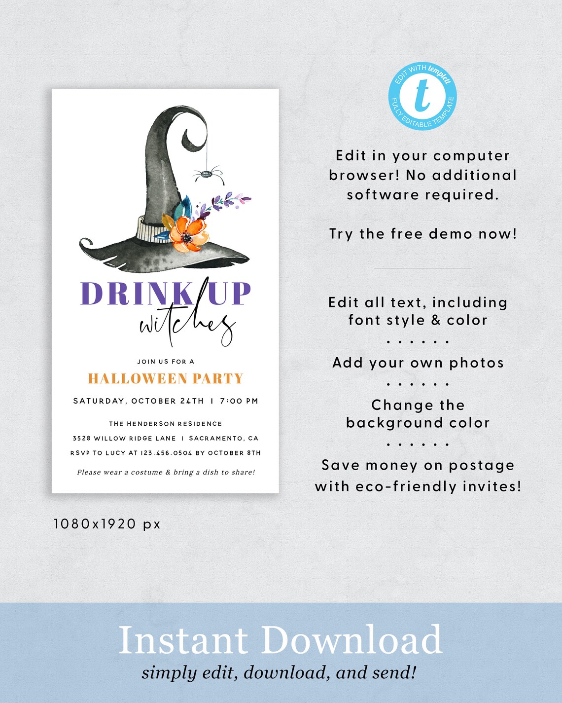 Electronic Halloween Invitation Drink up Witches Halloween Etsy