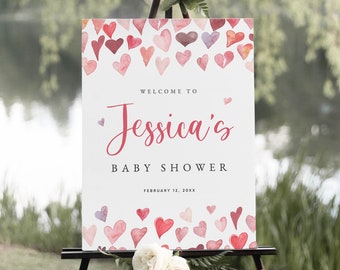 Valentines Baby Shower Welcome Sign Template, Printable Valentines Baby Shower Sign, Editable Shower Sign, Instant Download, Templett, #14B