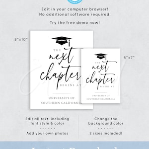 Graduation Next Chapter Begins At Sign, Printable Graduation Next Chapter Sign, Editable Graduation Sign, Graduation Sign, Templett, GRD image 2