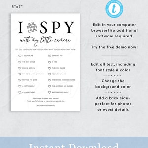 I Spy Wedding Game, I Spy Wedding Table Game Printable, I Spy with My Little Camera Game, Wedding Reception Photo Game Download, Templett image 2
