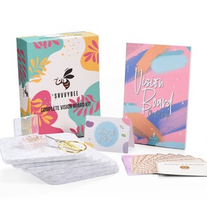 Savvy Bee Vision Board Kit - Set with Felt Board, User Guide & Clip Art Picture Book, Scissors, Pins, Manifestation Cards