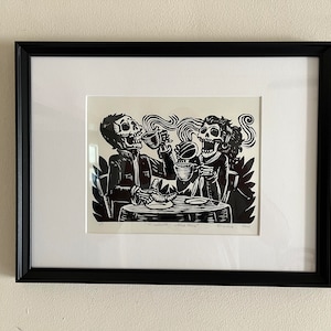 Lámina artística, coleccionable del día de los muertos para amantes del café.