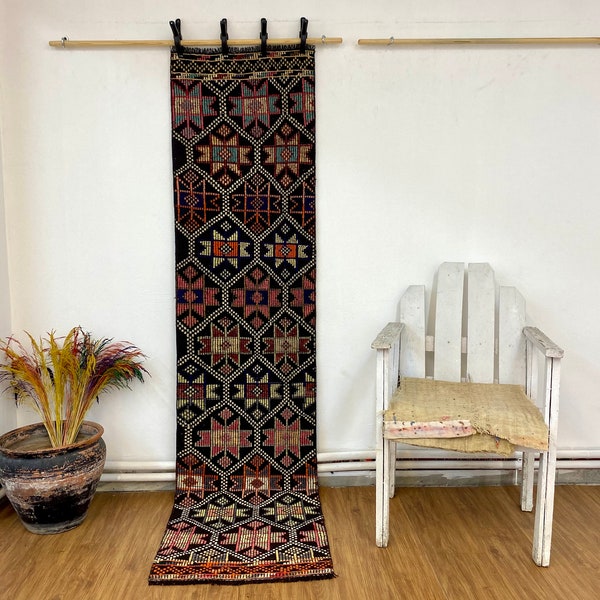 2x8 Wool runner, 2’0x8’2 ft, Natural Rug, Decorative rug, Entryway Rug, Hallway runner, Turkish Vintage Kilim, Handmade Rug, 250x60 cm