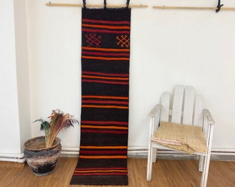 Tappeto runner 2x7'5, 2x7'5 piedi, tappeto in lana, Kilim anatolico, tappeto decorativo, tappeto naturale, corridore del corridoio, tappeto vintage turco, fatto a mano, 229x59 cm