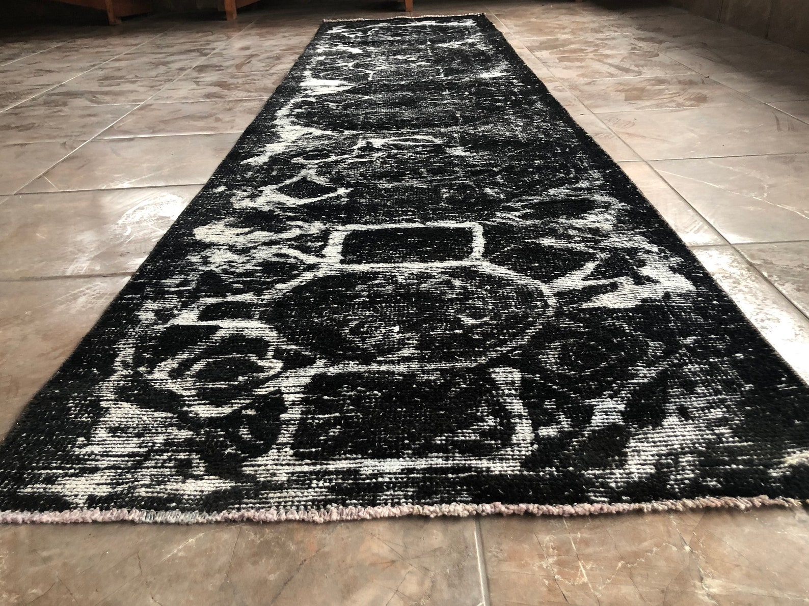 Black Long Runner Rug 11'4x2'7 Ft Hallway Carpet Etsy